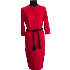 Vintage 70s dress red mock neck lined midi Merley size medium